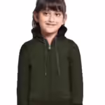 Girl's Cotton Olive Hooded Sweatshirt