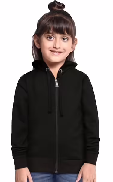 Girl's Cotton Black Hooded Sweatshirt