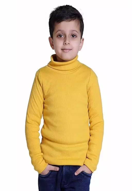 Yellow Cotton Full Stretchable High Neck T-Shirt