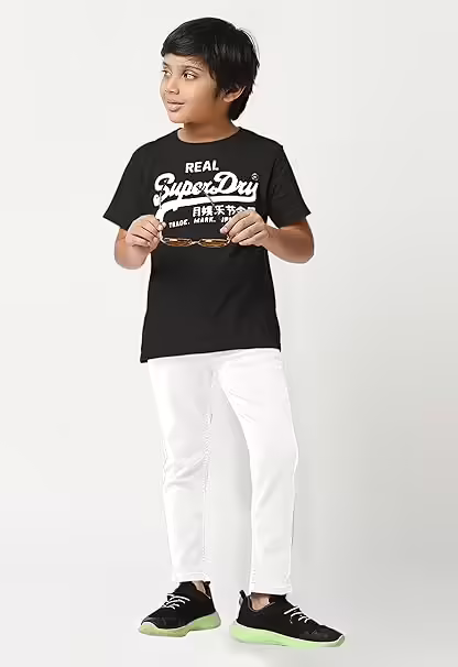 Boys Solid Denim White Pant