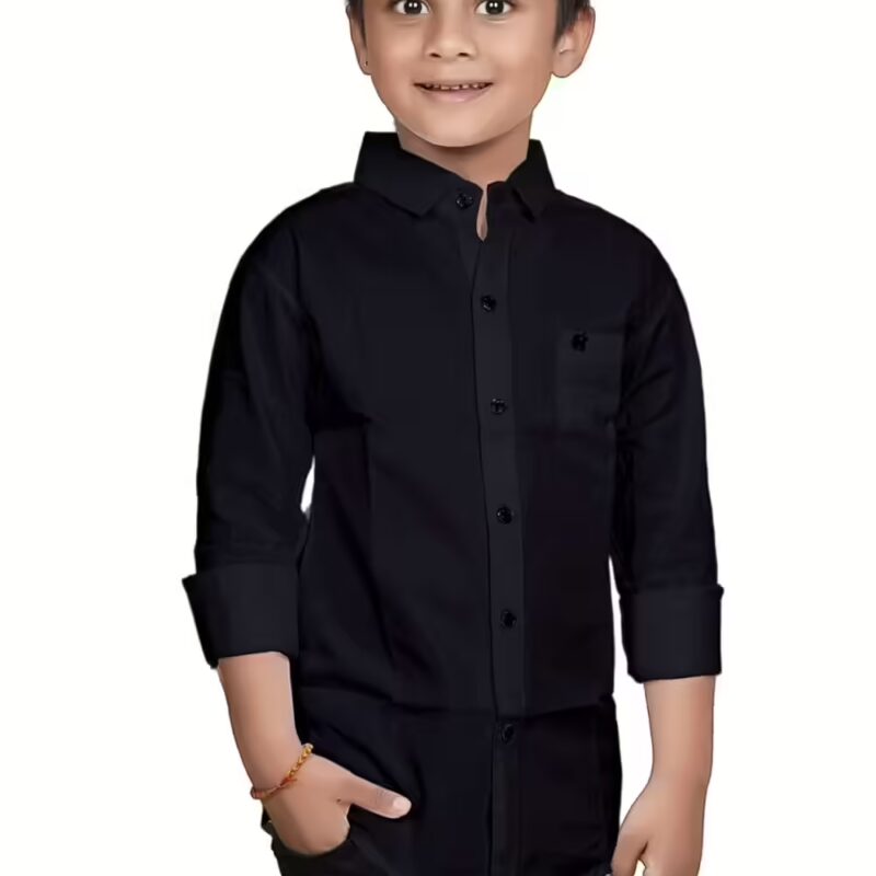 Cotton Black Shirt for Kids Spread Collor