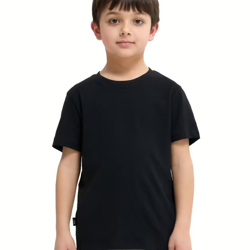 Black Round Neck Half Sleeve Kids Boys T-Shirt
