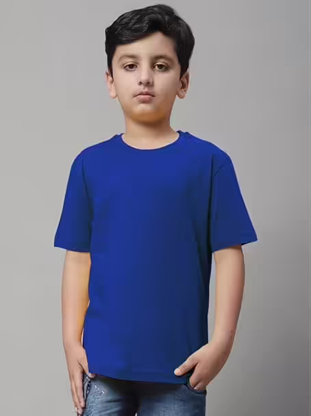 Unisex Boys & Girls Plain Royal Blue T-Shirt