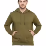 Mens Fleece Plain Olive Green Hoodie