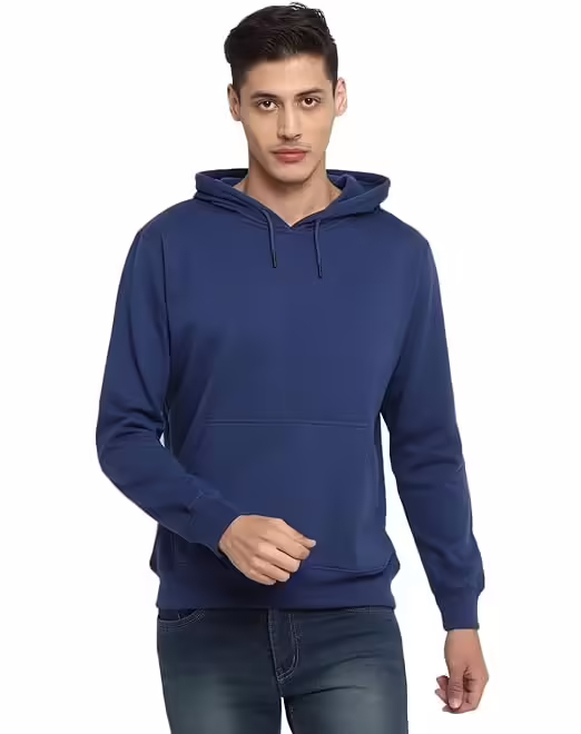 Mens Fleece Plain Cobalt Blue Hoodie