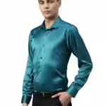 Men Satin Silk Formal Cyan Shirt