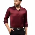 Men Satin Silk Formal Maroon Shirt
