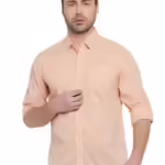 Men Cotton Plain Peach Shirt