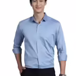 Men Satin Cotton Formal Light Blue Shirt