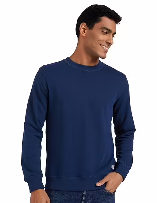 Men Plain Navy Blue Sweatshirt