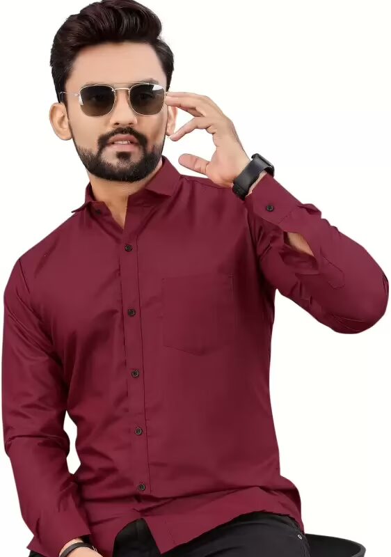 Men Maroon Regular Fit Collar Formal Shirt