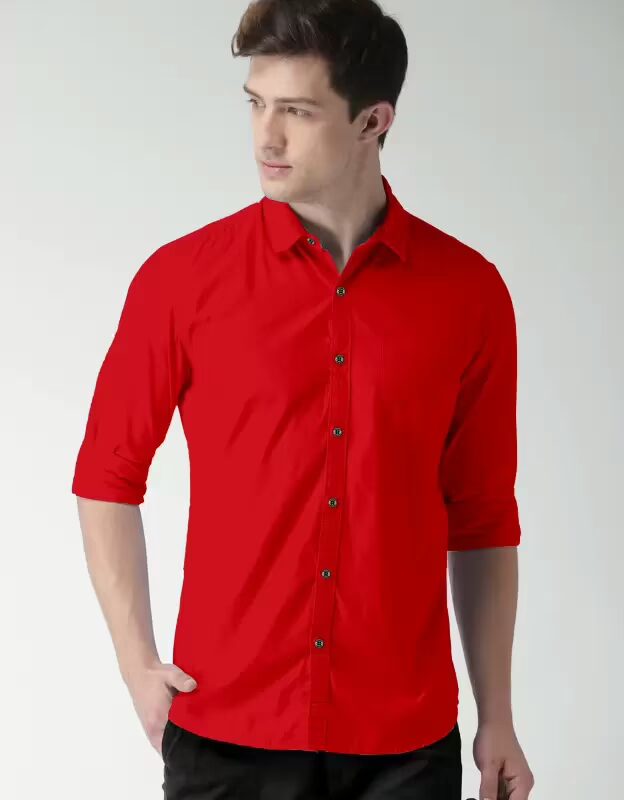 Men Regular Fit Red Collar Formal Shirt