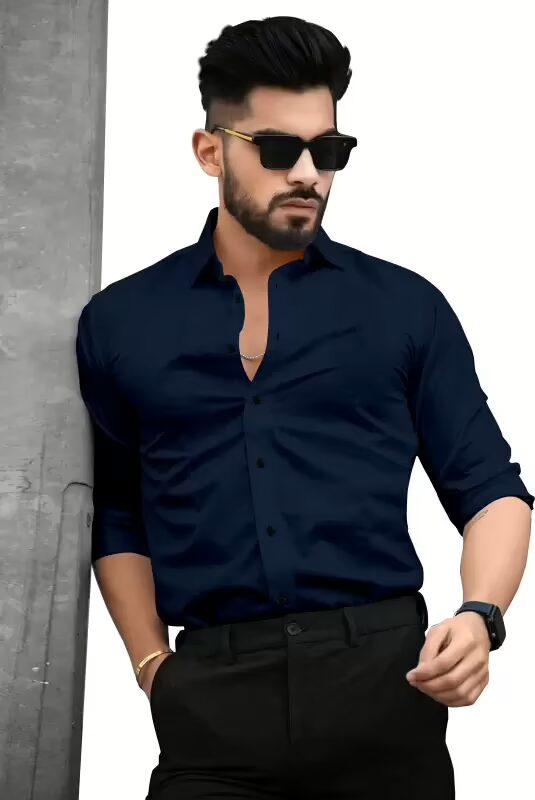 Men Navy Regular Fit Solid Spread Collar Formal Shirt