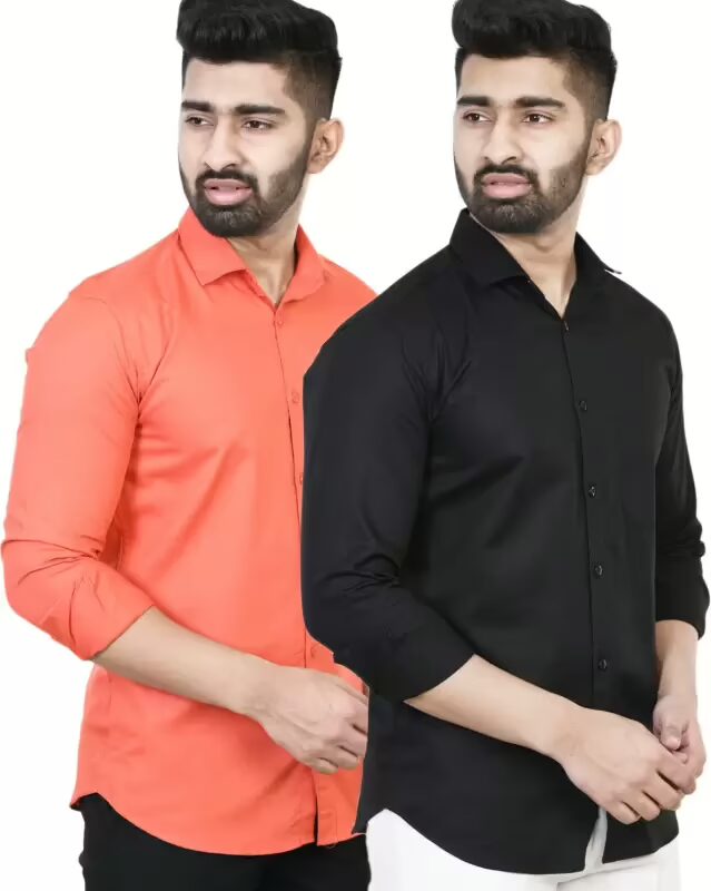 Men Regular Fit Solid Casual Shirt  (Pack of 2)