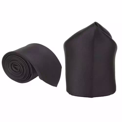 Black Tie with Black Satin Pocket Square