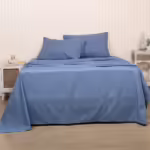 Season Cotton Linen Bedsheet for Double Bed with Pillow Cover, Blue