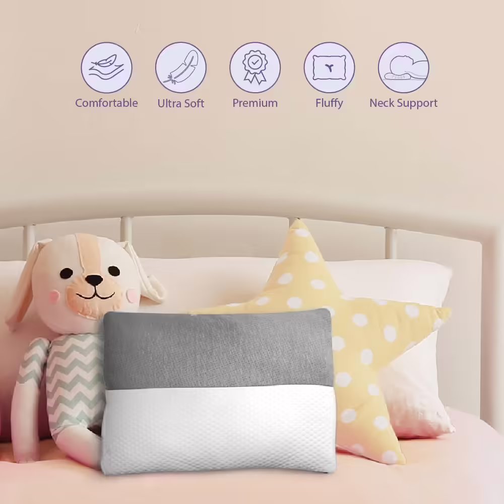 Seasons Kids Polyester Fibre Sleeping Pillow Pack of 1??(White and Grey)
