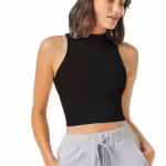 Women & Girls Ribbed Black Crop Tank Top