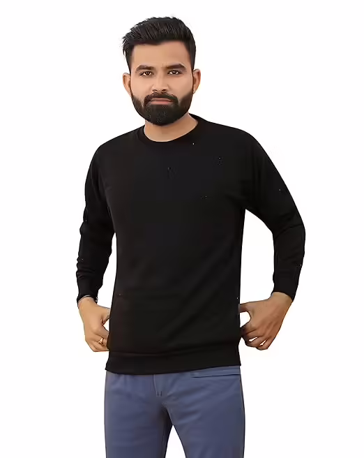 Black Men Round Neck Full Sleeve Winter Pullover
