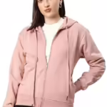 Women Solid Cotton Peach Hooded