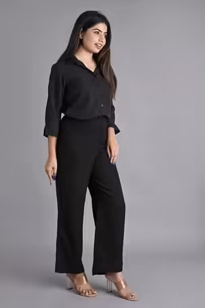 Women Plain Solid Formal Black Shirts - Image 3