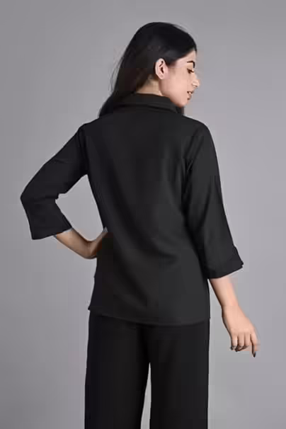 Women Plain Solid Formal Black Shirts - Image 2