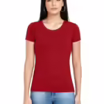 Women Plain Cotton Maroon T-Shirt