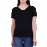 Women Plain V Neck Black T-Shirt