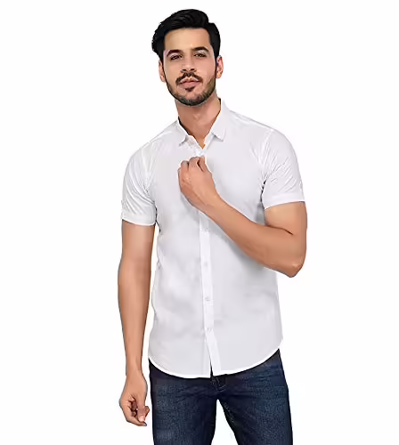 White Men Half Sleeves Casual Shirt