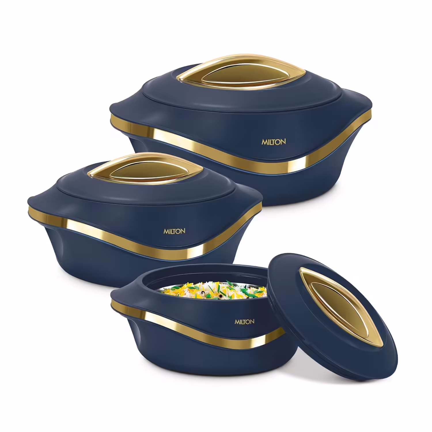 Milton Pearl Inner Stainless Steel Jr.(455 ml, 860 ml, 1270 ml), Blue Pack of 3 Serve Casserole??(455 ml, 860 ml, 1270 ml)