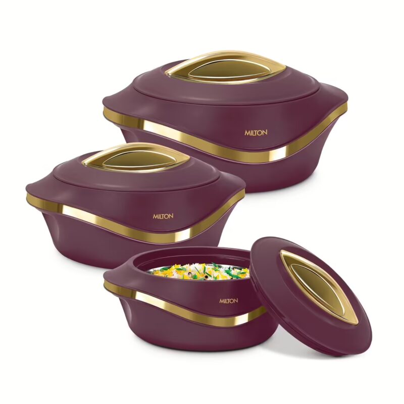 Milton Pearl Inner Stainless Steel Jr. Set of 3 Maroon Serve Casserole??(455 ml, 860 ml, 1270 ml)