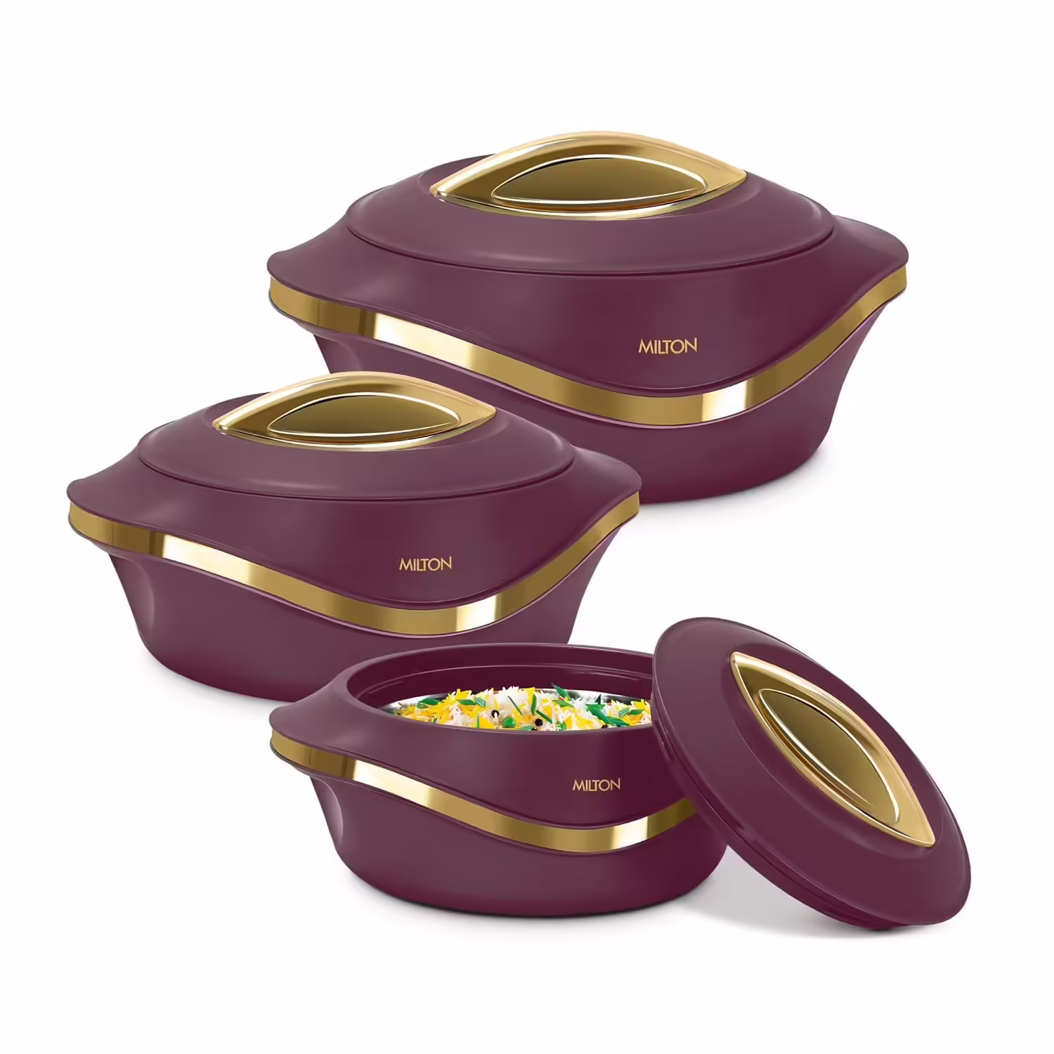 Milton Pearl Inner Stainless Steel Jr. Set of 3 Maroon Serve Casserole??(455 ml, 860 ml, 1270 ml)
