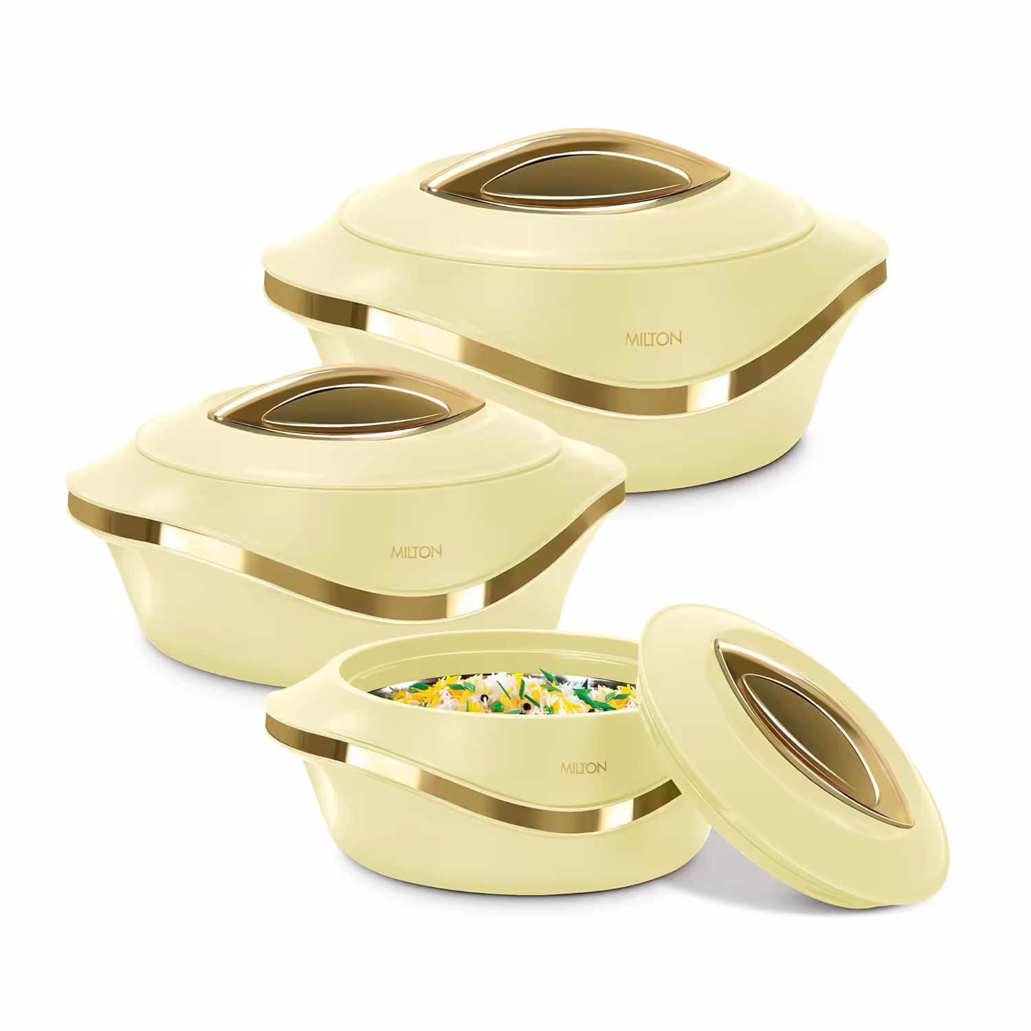 Milton Pearl Inner Stainless Steel Jr.Pack of 3 Serve Casserole?Ivory?(455 ml, 860 ml, 1270 ml)