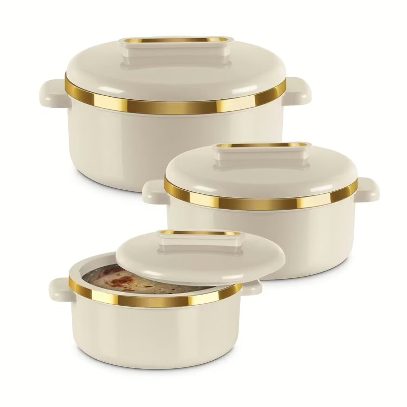 Milton Curve Inner Stainless Steel Casserole Jr Pack of 3 Serve Casserole Ivory?(450 ml, 840 ml, 1300 ml)