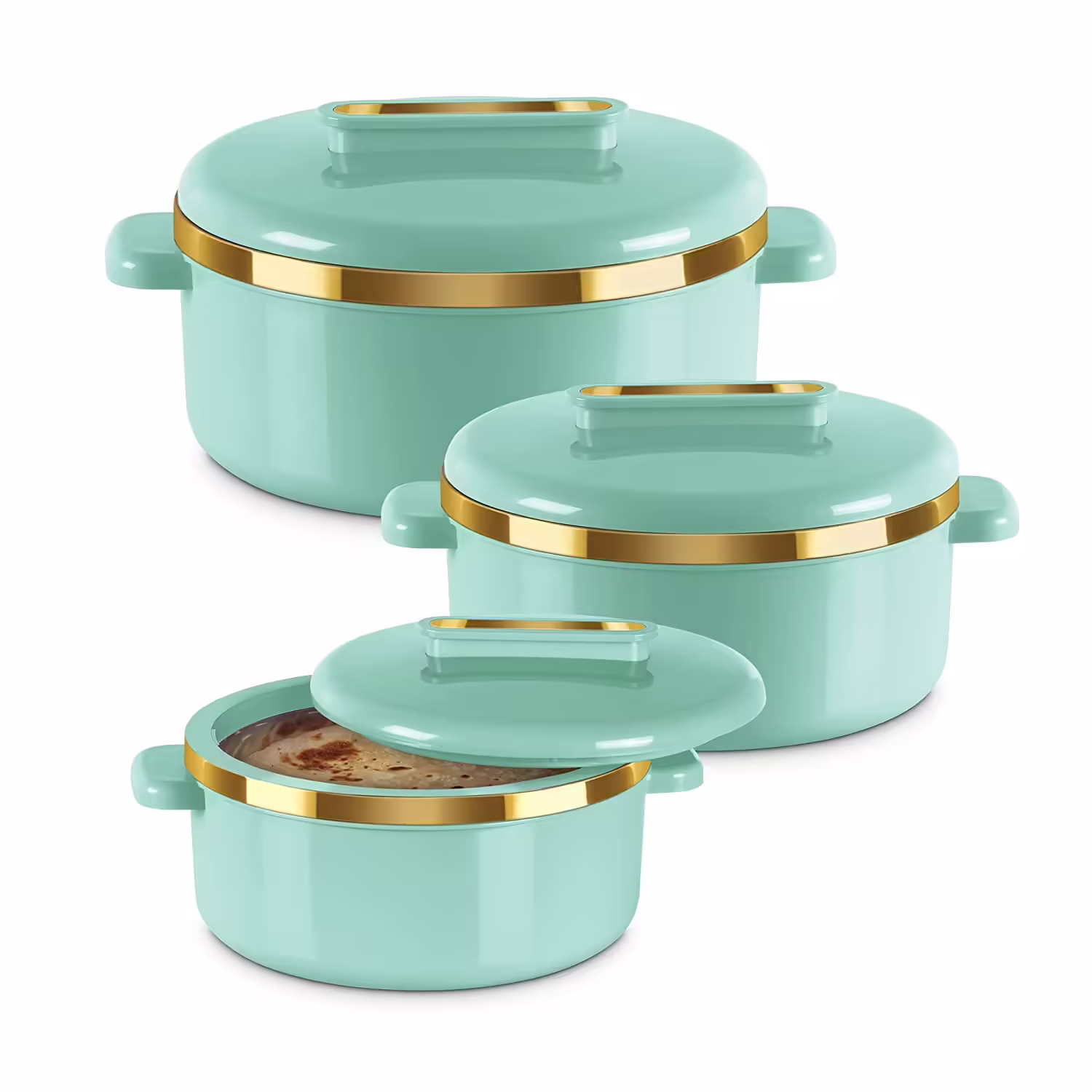 Milton Curve Inner Stainless Steel Casserole Jr. Green Pack of 3 Serve Casserole??(450 ml, 840 ml, 1300 ml)