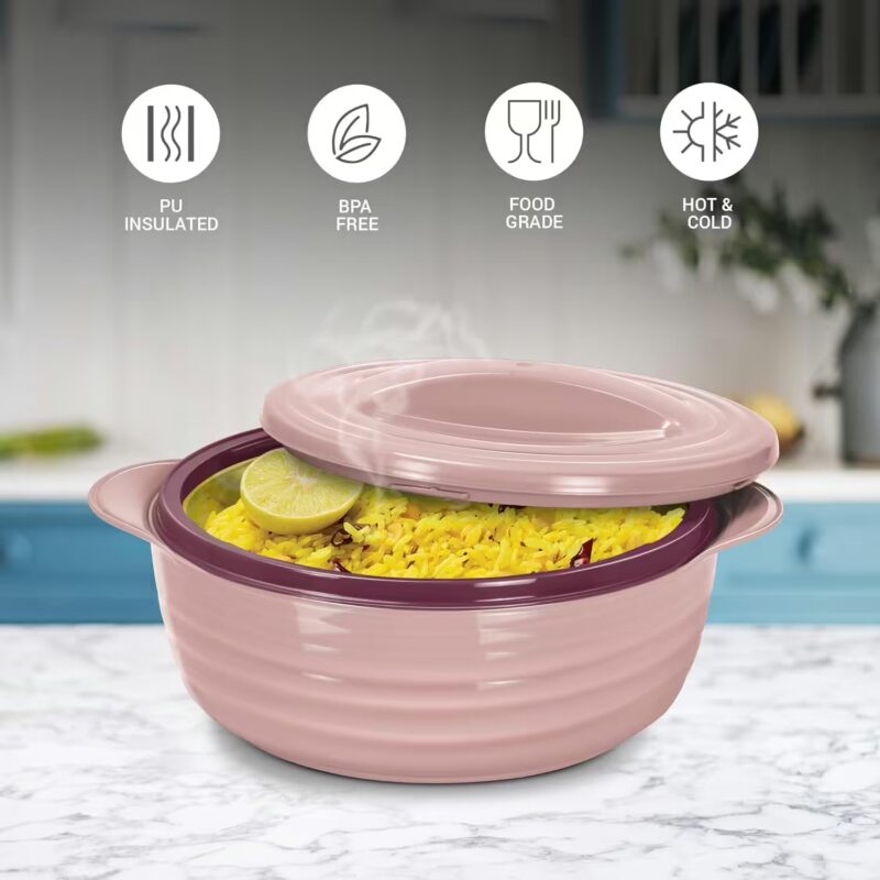 Milton Aspire 2500 Inner Stainless Steel Casserole, 1875 ml, Cherry Pink Serve Casserole??(1875 ml)