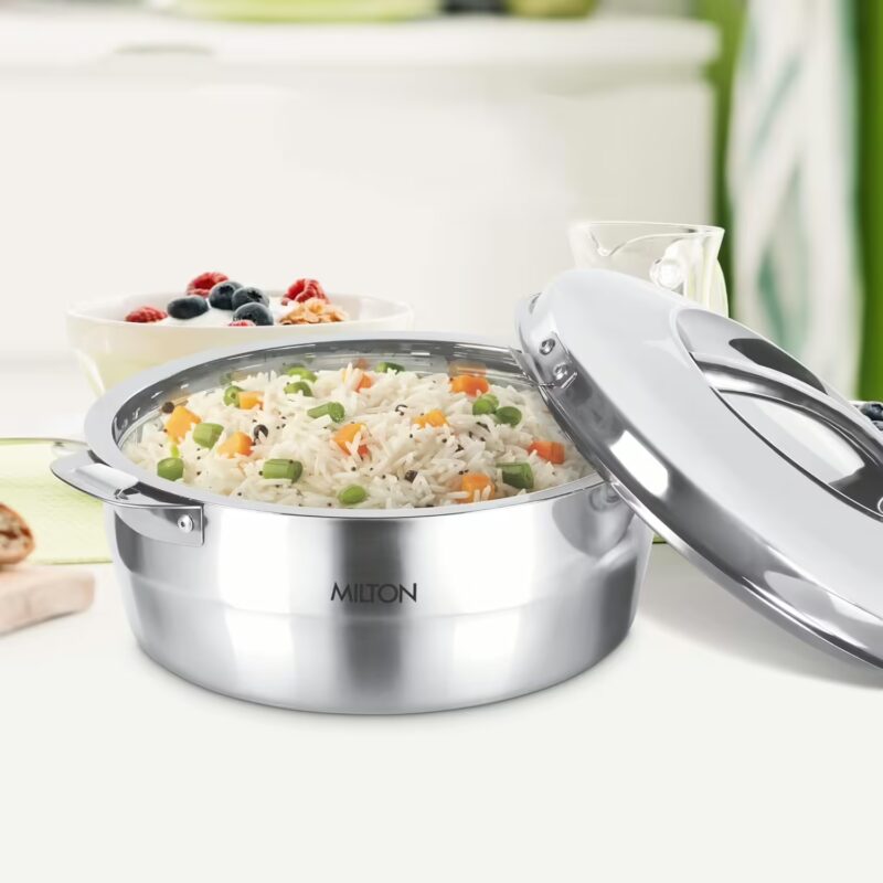 Milton Empress 2500 Stainless Steel Casserole, 2500 ml, Silver, Double walled Serve Casserole??(2500 ml)