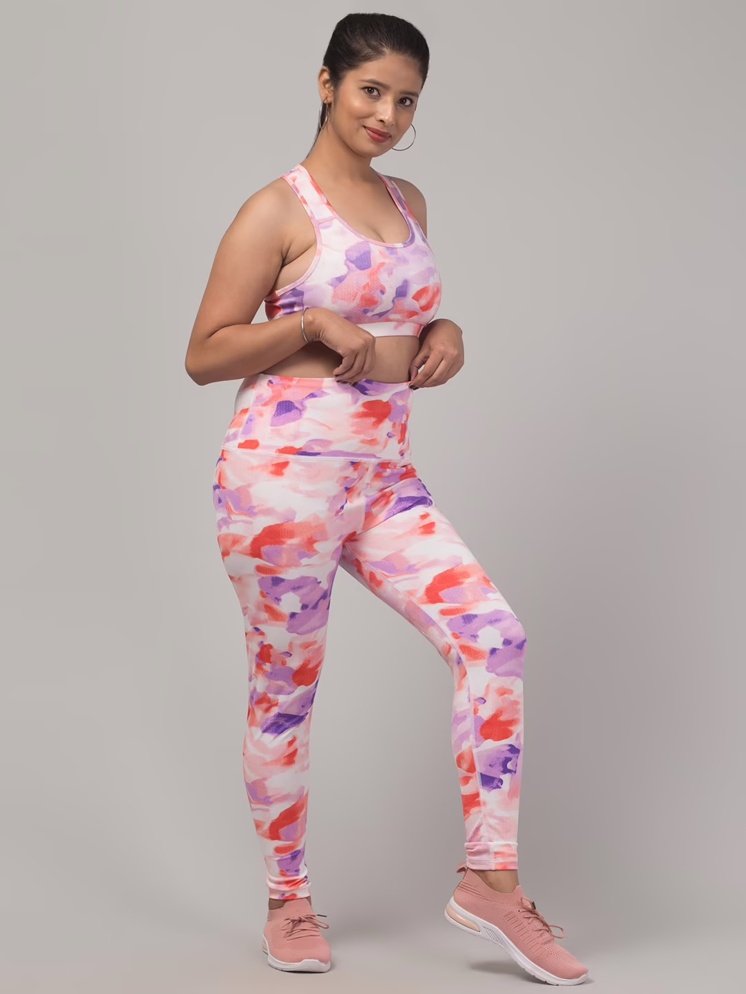 Stylish Printed Women Gym Tights and Bra Set