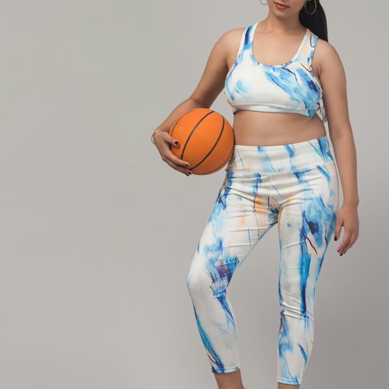 Elegant Printed Women Gym Tights and Bra Set
