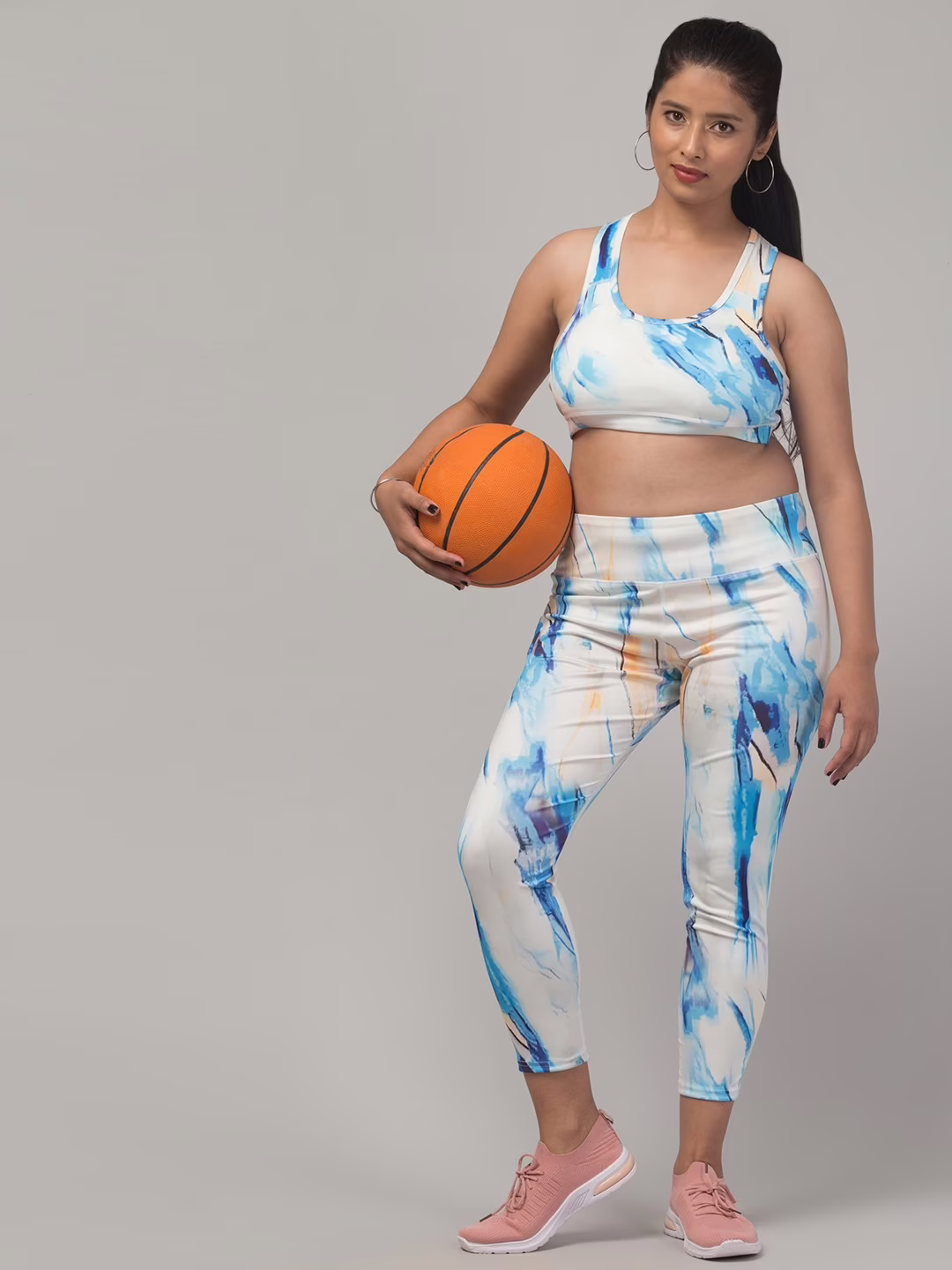 Elegant Printed Women Gym Tights and Bra Set