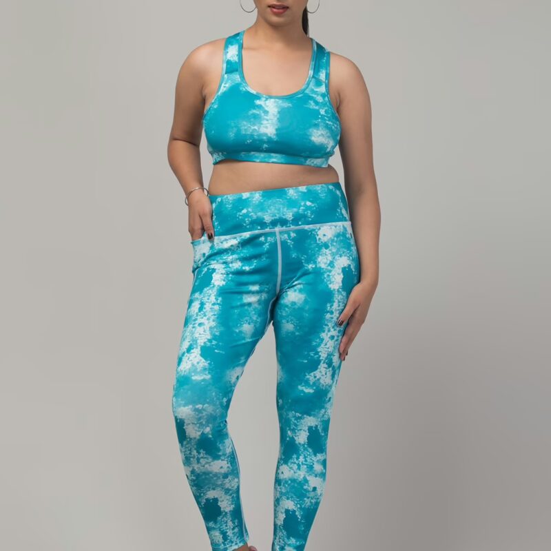 Classic Sea Printed Women Gym Tights and Bra Set