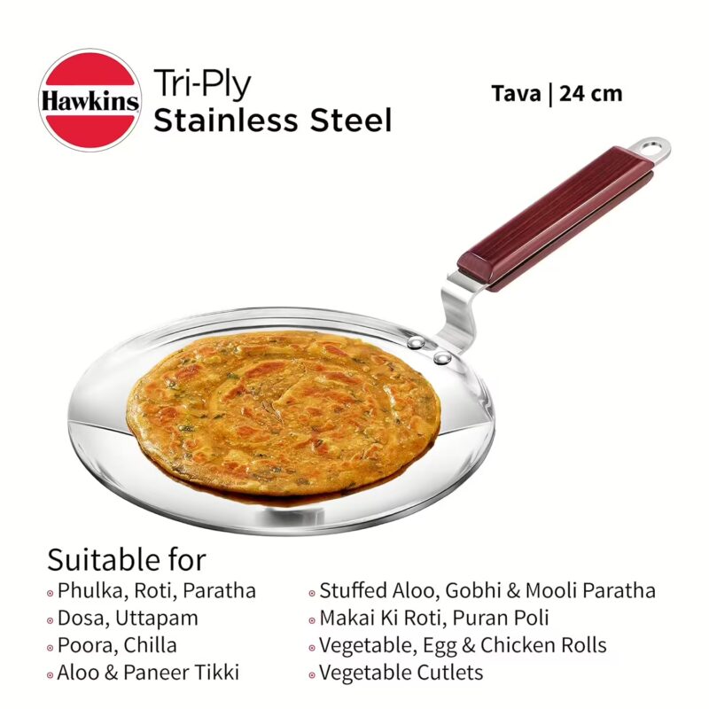 Hawkins Stainless Steel (SSTV24) Tawa 24 cm diameter??(Triply, Induction Bottom)