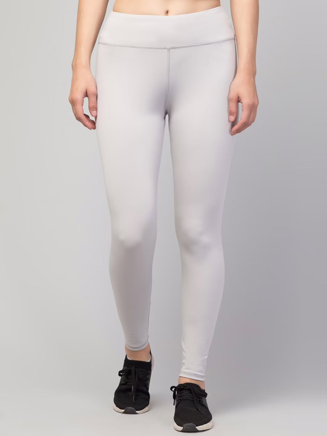 Elegant Light Grey Women Plain Gym Tights