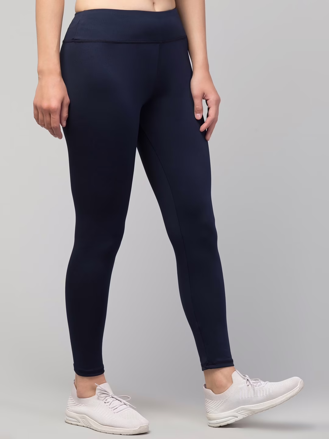 Classic Women Navy Plain Gym Tights