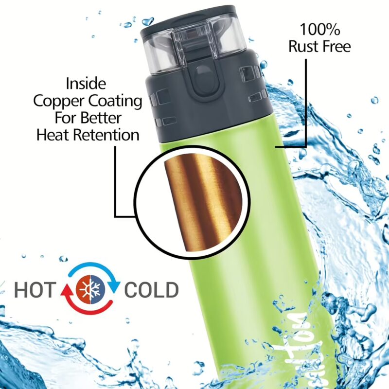 Milton Atlantis 600 Thermosteel Insulated Water Bottle, 500 ml Flask??(Pack of 1, Green, Steel)