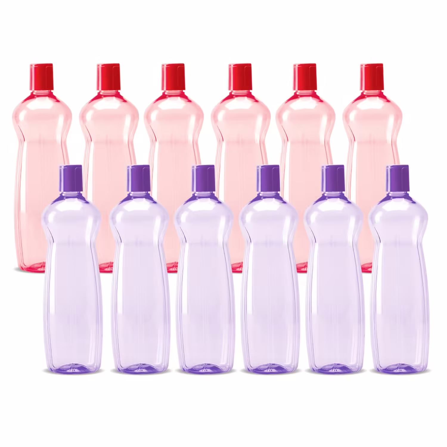 Milton Pacific 1000 Pet Water Bottles, 1 Litre Each, Set of 12, Purple and Red 1000 ml Bottle??(Pack of 12, Purple, Red, PET)