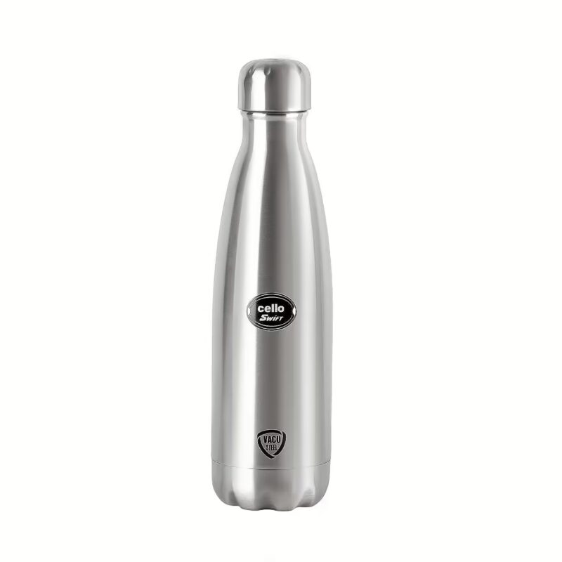 Cello Swift Stainless Steel Double Walled Flask Bottle, Hot and Cold, 500ml, 1 Unit, Silver