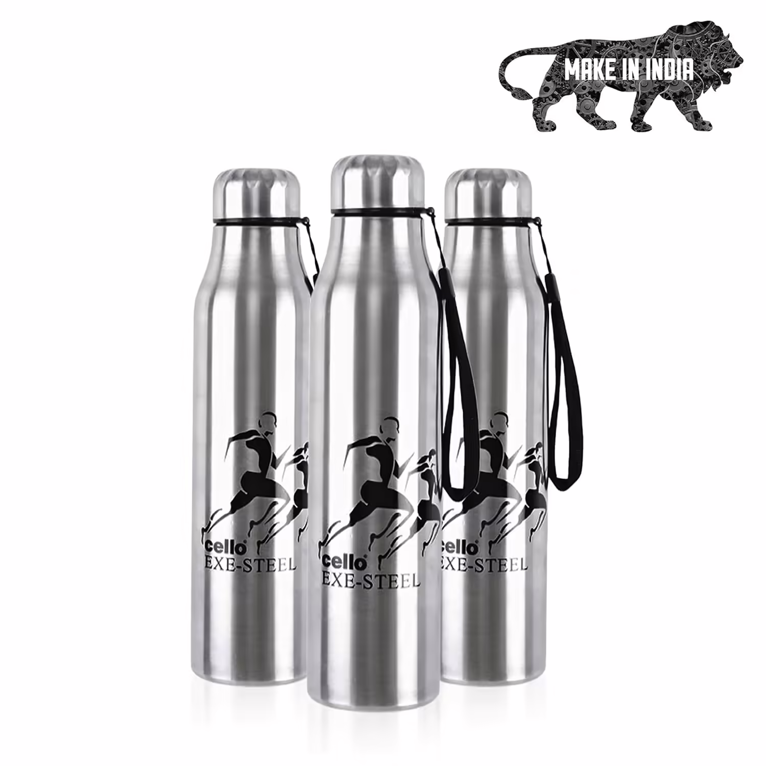 Cello Goldie Stainless Steel Water Bottle Set, 1 Litre, Set of 3 pcs, Silver 1000 ml Bottle??(Pack of 3, Silver, Steel)