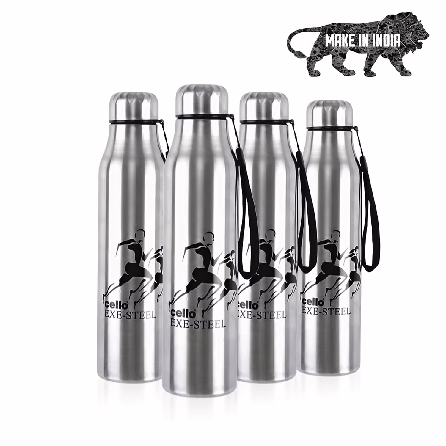 Cello Goldie Stainless Steel Water Bottle Set, 1 Litre, Set of 4 pcs, Silver 1000 ml Bottle??(Pack of 4, Silver, Steel)